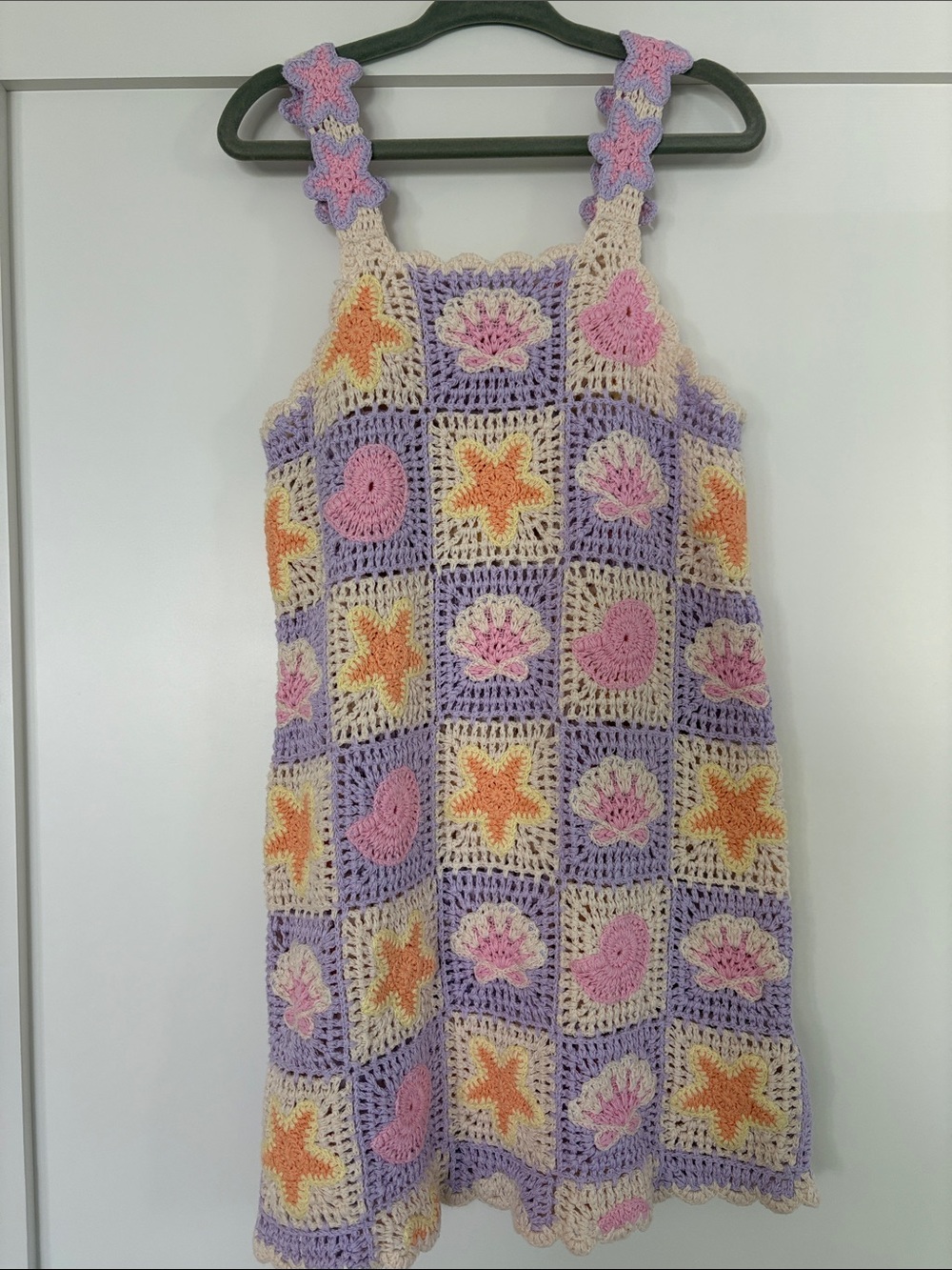 Zara Girls Crochet Seashell & Starfish Dress - Pastel Purple, Pink, Cream